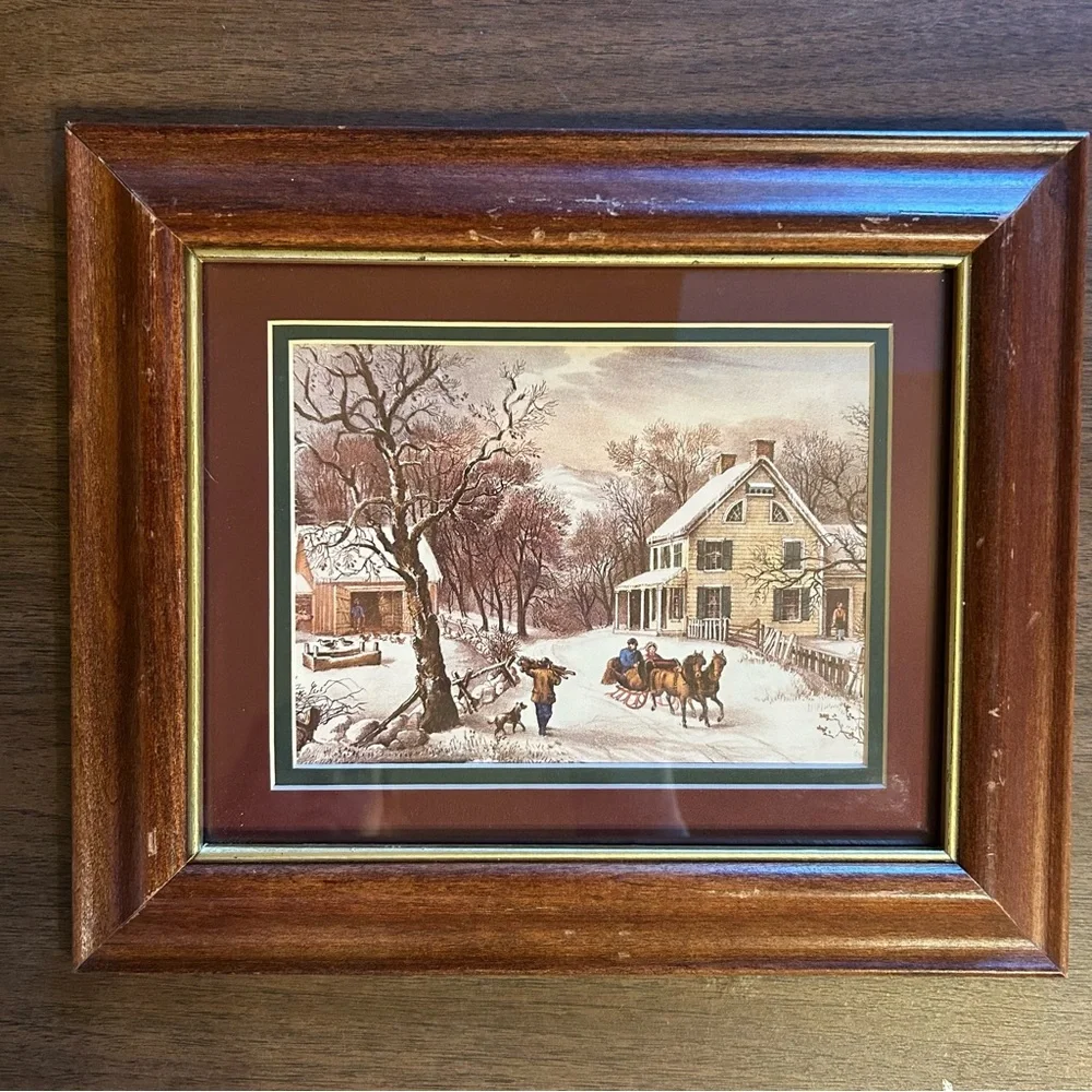Vintage Lot Of 2 Wood Framed Currier and Ives American Homestead Prints Rustic - Picture 2 of 9